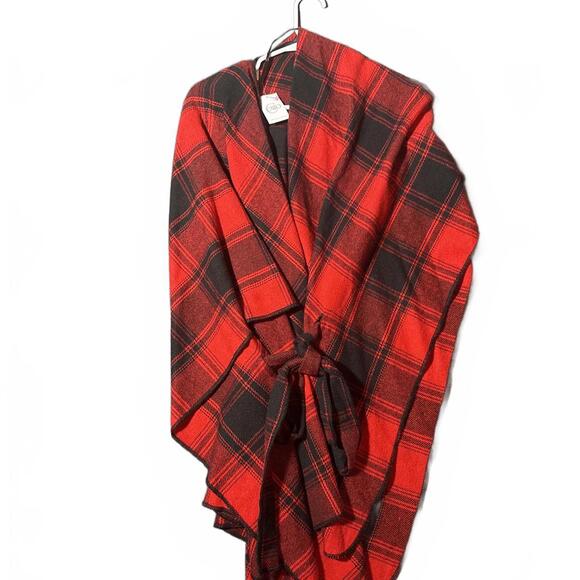 Cato Red and Black Plaid Women's Wrap Outerwear One Size - Picture 1 of 3